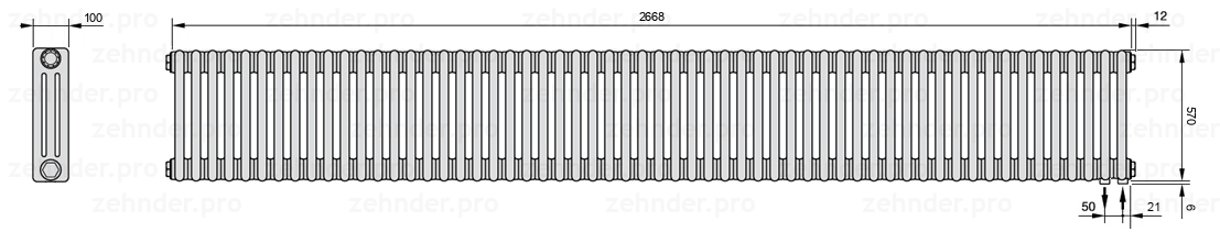Схема (чертеж) Радиатор Zehnder Charleston 3057/58 №5510 Technoline TL